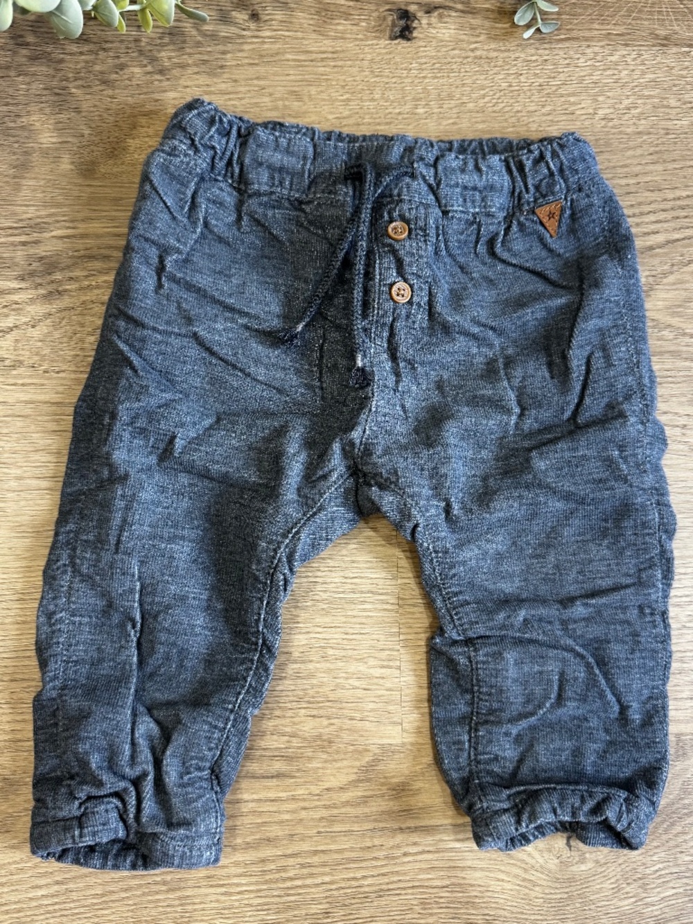 H&M Baby Boys 9-12M Gray Chambray Jogger Pants Elastic Waist